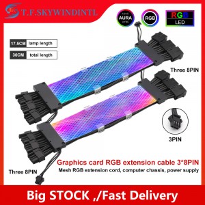 8Pin (6 + 2) * 3 Kabel RGB Neon GPU Line Kanggo 3Pin 8Pin * 3 Kabel Ekstensi Kartu Grafis