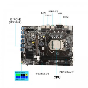 B75 12USB Mining Motherboard 12 PCIE To USB miaraka amin'ny G1620 CPU LGA1155 MSATA Support 2XDDR3 BTC Miner Motherboard