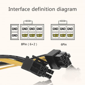 کابل برق کارت گرافیک نر کارت گرافیک 18AWG PCIE PCI-Express 6 پین تا 8 پین (6+2) برای ماینینگ BTC Ethereum Miners