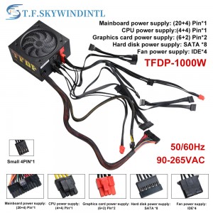 Power Supply Unit 1000W Para sa Gaming PC Moulder PSU Power Source Para sa GPU PC Gaming ATX Case Pc Font