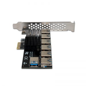 ଭିଡିଓ କାର୍ଡ BTC ଖଣି ପାଇଁ PCIE 1 ରୁ 7 ରାଇଜର PCIE ପୋର୍ଟ ମଲ୍ଟିପ୍ଲାଏର୍ USB3.0 16X କାର୍ଡ ରାଇଜର |