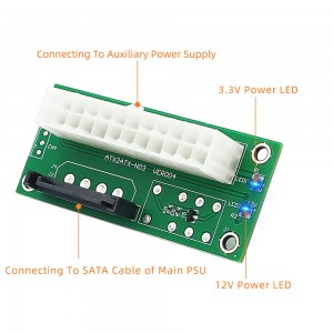 អាដាប់ទ័រផ្គត់ផ្គង់ថាមពលច្រើនប្រភេទ Dual PSU បន្ទះថាមពលសមកាលកម្ម បន្ថែម 2PSU ជាមួយ LED ថាមពលទៅឧបករណ៍ភ្ជាប់ SATA 15 Pin