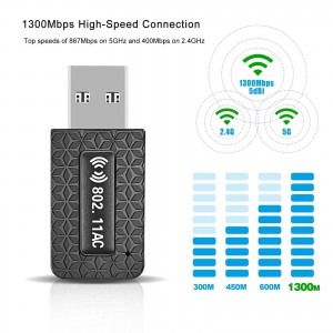 Нова 802.11AC 1300 Мбіт/с USB 3.0 антена ПК Міні-комп’ютерна мережева карта Отримує бездротовий дводіапазонний Wi-Fi USB-адаптер