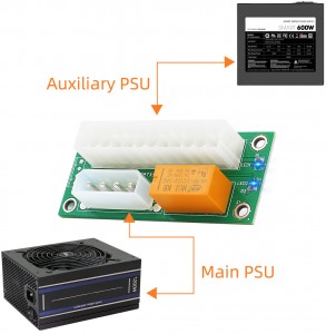 ATX Dual PSU bir nechta quvvat manbai adapteri Sinxron quvvat platasi Molex 4 pinli ulagichga quvvat LEDli 2PSU qo'shing