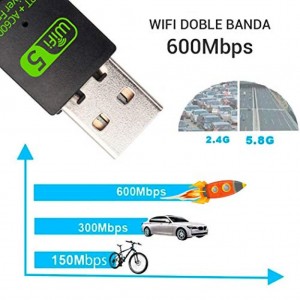 USB WiFi Bluetooth Feso'ota'iga 600Mbps Lua Band 2.4/5Ghz Uaealesi i fafo Receiver Mini WiFi Dongle mo PC/Lapope/Lapi