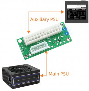 नवीन ड्युअल PSU मल्टिपल पॉवर सप्लाय अॅडॉप्टर, सिंक्रोनस पॉवर बोर्ड, Molex 4 पिन कनेक्टरमध्ये पॉवर LED सह 2PSU जोडा