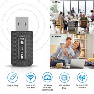 ថ្មី 802.11AC 1300mbps អង់តែន USB 3.0 PC Mini Computer Network Card ទទួលបាន Wireless Dual Band WiFi Adapter USB