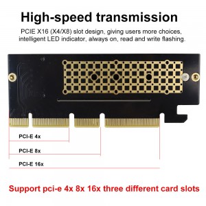 M.2 PCIe NVMe SSD mankany amin'ny PCI-E Express 3.0 X4 X8 X16 Adapter Card Haingam-pandeha feno 2280 mm miaraka amin'ny Heat Sink sy Thermal Pad