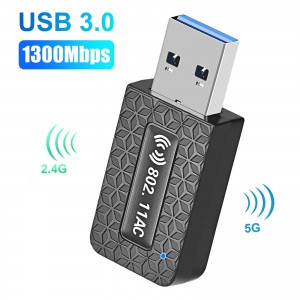 I ri 802.11AC 1300mbps me antenë USB 3.0 PC Mini kartë rrjeti kompjuterik Merr përshtatës USB WiFi me dy bandë pa tela