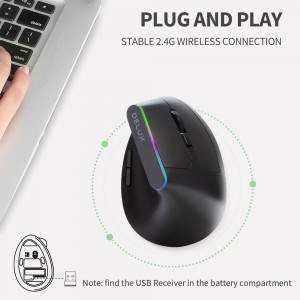 Delux M618C Wireless Silent Ergonomic Vertical 6 Buttons Gaming Mouse USB Receiver RGB 1600 DPI កណ្តុរអុបទិក ជាមួយសម្រាប់កុំព្យូទ័រ Laptop