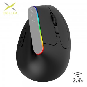Delux M618C Wireless Silent Ergonomic Vertical 6 Buttons Gaming Mouse USB Receiver RGB 1600 DPI Optical Mouse With For PC Laptop