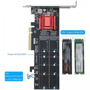 Duálny NVMe PCIe adaptér, M.2 NVMe SSD na PCI-E 3.1 X8/X16 podpora kariet M.2 (M kľúč) NVMe SSD 22110/2280/2260/2242
