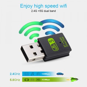 USB WiFi Bluetooth Adapter 600Mbps Doppju Band 2.4/5Ghz Wireless Riċevitur Estern Mini WiFi Dongle għal PC/Laptop/Desktop