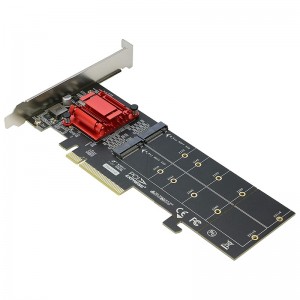 Adaptor NVMe PCIe dùbailte, M.2 NVMe SSD gu Taic Cairt PCI-E 3.1 X8 / X16 M.2 (Iuchrach M) NVMe SSD 22110/2280/2260/2242