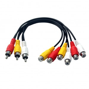 12 intshi 3 RCA Male Jack ukuya 6 RCA Female Plug Splitter Audio Video AV Adapter Cable