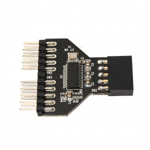 Motherboard USB9-bioráin tiontaire aon le dhá USB2.0 9PIN chun lucht leanúna solais RGB 9PIN uisce-fuaraithe Bluetooth a dhúbailt