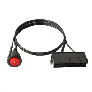 Kabel 52cm Kawat Tembaga Timah 24-Pin Wanita ATX PSU PC Power Supply Penguji Pemula Pelompat Permulaan dengan Suis