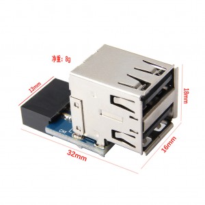 USB 9-stifts hona till 2 portar USB2.0 typ A hane adapter konverterare moderkort PCB kort