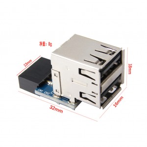 Złącze USB 9-pinowe, żeńskie na 2 x złącze USB 2.0 typu A, karta konwertera – 2 warstwy