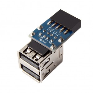 USB 9-пинов женски конектор към 2 x USB 2.0 Type-A конектор, адаптер, конверторна карта – 2 слоя