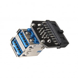 ໃໝ່ PH22B 19PIN ເປັນ 2 ຮູສຽບ USB3.0 Type-A ແປງອະແດັບເຕີຕົວເຊື່ອມຕໍ່ກາດ