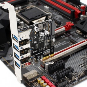 ഡെസ്ക്ടോപ്പ് കമ്പ്യൂട്ടർ PCI-E മുതൽ 4-പോർട്ട് USB3.0 റൈസർ കാർഡ് PCI-E മുതൽ 4 ചാനലുകൾ USB3.0 വിപുലീകരണ കാർഡ്