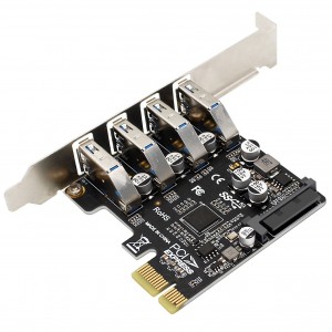 Surtabla komputilo PCI-E al 4-havena USB3.0 altnivela karto PCI-E al 4 kanaloj USB3.0 ekspansiokarto