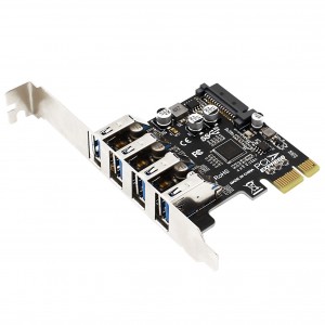 Kombuyuutarka Desktop PCI-E ilaa 4-dekedda USB3.0 kaarka kor u kaca PCI-E ilaa 4 kanaal USB3.0 kaadhka ballaarinta