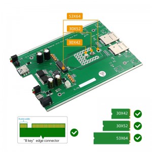 कूलर फ्यान/डुअल सिम कार्ड स्लट र सहायक पावरको साथ NGFF(M.2) 4G/5G मोड्युल USB 3.0 एडाप्टरमा