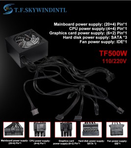 500W PSU Power Mo te Papamahi SATA ATX 12V Gaming PC Power Supply 24Pin 500Walt 18 LED Silent Fan Hou Rorohiko Power Supply Mo BTC