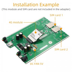 NGFF(M.2) 4G/5G modulis uz USB 3.0 adapteri ar dzesētāja ventilatoru/divu SIM kartes slotu un papildu barošanu