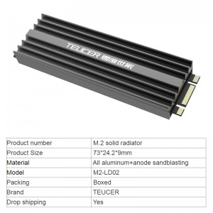 TEUCER M2 SSD Heatsink NVME 2280 Диски сахти Радиатор Радиатор хунуккунак барои компютери мизи корӣ M.2 NVME PS5 гармкунак