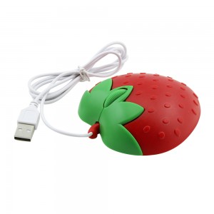 Souris filaire mignonne de dessin animé fraise, Mini souris ergonomique créative 3D USB optique 800 DPI, souris d'ordinateur, cadeaux pour filles pour ordinateur portable