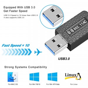Nytt 802.11AC 1300mbps USB 3.0 Antenn PC Mini Dator Nätverkskort Ta emot trådlös Dual Band WiFi USB-adapter
