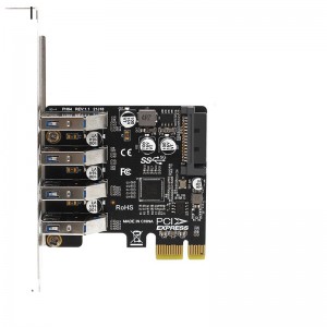 ຄອມພິວເຕີຕັ້ງໂຕະ PCI-E ເຖິງ 4-port USB3.0 riser card PCI-E ເປັນ 4 ຊ່ອງ USB3.0 ກາດຂະຫຍາຍ
