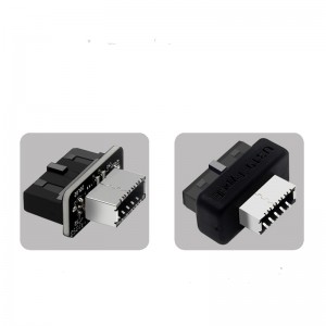 USB Header Adapter USB3.0 19P/20P သို့ TYPE-E 90 Degree Converter Front TYPE C Plug-in Port ကွန်ပြူတာမားသားဘုတ်အတွက်