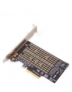 Dubbele M2 NVME M.2 M-sleutel SATA B-sleutel SSD na PCI-e PCIe 3.0-omskakelaaradapterkaart Byvoegingskaarte vir 2230 – 2280 Ondersteuning X4 X8 X16