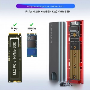 Drive Storage M2 SSD Enclosure NVMe USB Type C Gen2 10Gbps PCIe M.2 NVMe Enclosure External Adapter Box for 2230 2242 2260 2280 M2 SSD