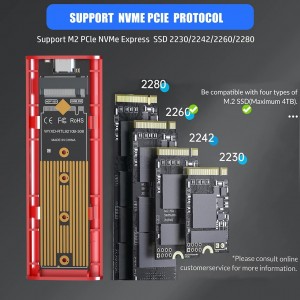 Stòradh Drive M2 SSD cuairteachadh NVMe USB Seòrsa C Gen2 10Gbps PCIe M.2 Bogsa Adaptor Taobh a-muigh cuairteachadh NVMe airson 2230 2242 2260 2280 M2 SSD