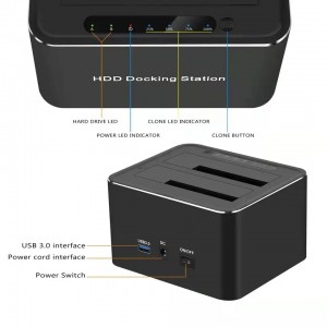 USB 3.0 Dual Bay SATA HDD Docking Station για Μονάδα σκληρού δίσκου 2,5/3,5 ιντσών Offline Clone UASP