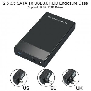 HDD-deksel 3,5-tommers USB 3.0 til SATA III-deksel Ekstern harddisk Diskkabinett USB-deksel hd 3.5 For maks 10TB HDD-boks