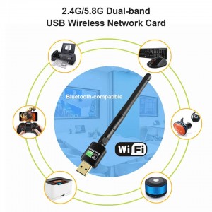 ახალი WB601 Dual Band 600Mbps ქსელის ბარათის Wifi ადაპტერი Combo Bluetooth 5.0 USB უსადენო მიმღები
