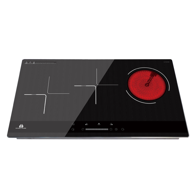 3 Burners Black Mirco Crystal Induction සහ Infrared Cooker
