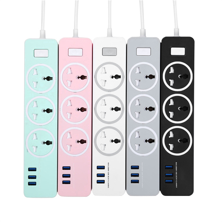 Fashion Universal 3 Ways 3 USB Port Electrical Socket Extension Board Switch Power Strip