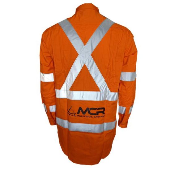 Camisa de traballo en dous tons de manga longa L/S laranxa/azul mariño de alta visibilidade de 190 g