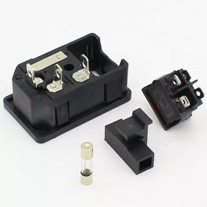 10A 250V AC Power Socket Plug Receptaculum Red Rocker Switch And Fuse Holder Socket 3/4 Pin IEC 320 C14 inlet connector