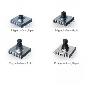 6 pin tactile switch 10*10*5/7/9 mm indlela emihlanu inkinobho yokucindezela ethintekayo SMD DIP TS12-100-70-BK-250-SMT-TR