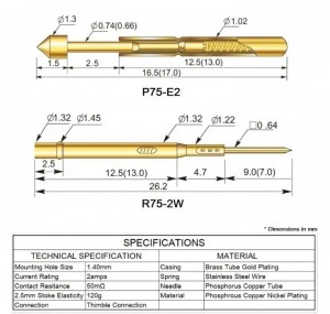Pogo Pin P11/P038/P048/P058/P50/P75/P100/P125/P160 Test Probe pin and receptacle ប្រើក្នុងម៉ាស៊ីន