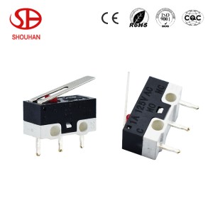Beddelka Mouse Button 1A 125VAC SPDT Arc Lever Mini Micro Switch oo leh Terminalka PCB