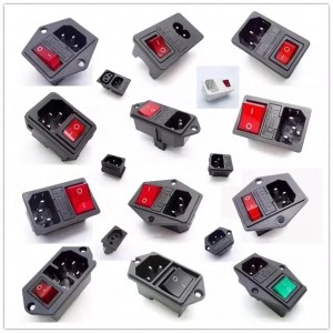 10A 250V AC Power Socket Plug Receptaculum Red Rocker Switch And Fuse Holder Socket 3/4 Pin IEC 320 C14 inlet connector